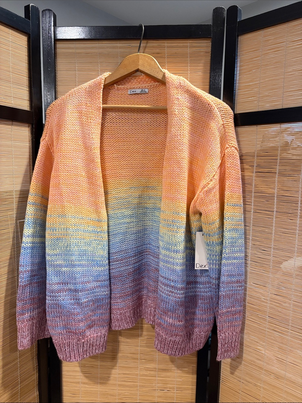 Dex Pastel Ombre Open-Front Cardigan - Peach, Yellow, Blue, Lavender